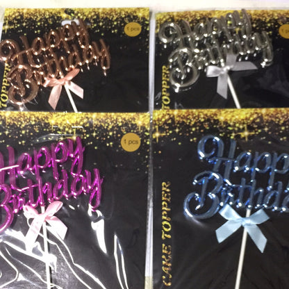 Cake Topper Happy Birthday Cursive Embossed