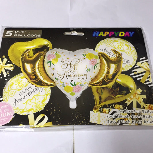 Foil Balloon Set (5in1) Happy Anniversary with Wings