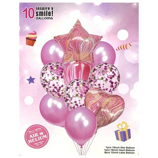 Foil Balloons Star and Heart Marble Colored Set (10in1)