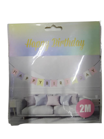 Banner Happy Birthday Pastel Assorted Stripe Star